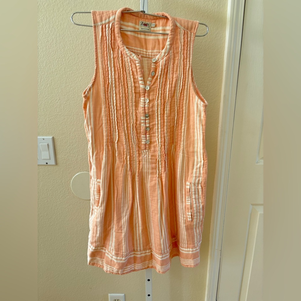 Faherty Dream Cotton Gauze Isha Dress in Sepia Neutral Stripe - Size XS - Picture 8 of 10